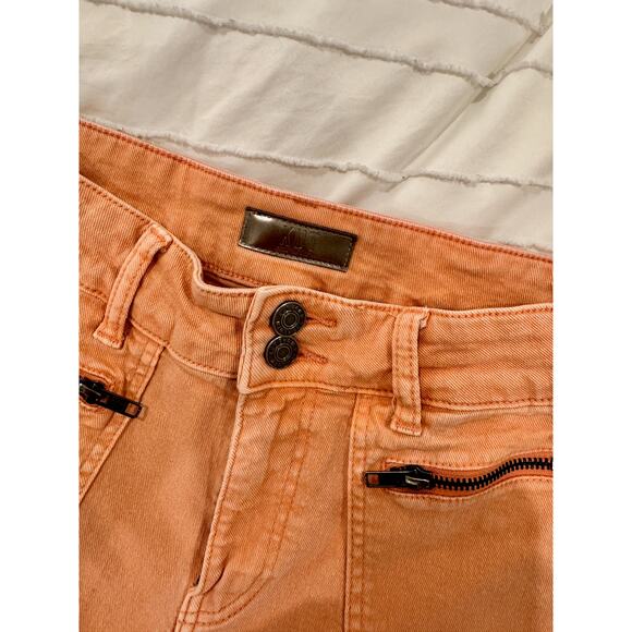 KUT Shorts Women’s 0 Orange Peach Denim Zip Pockets High Rise Coastal Cowgirl - Picture 3 of 14